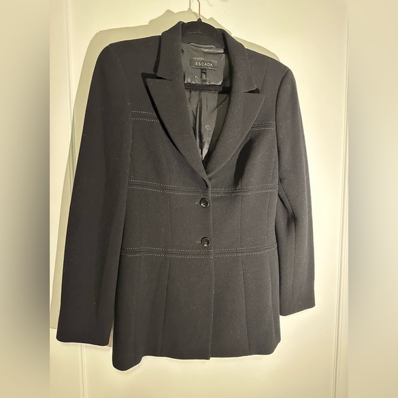 Escada vintage wool black double-breasted blazer contrast seams - Size 36 / US4 - Picture 1 of 15